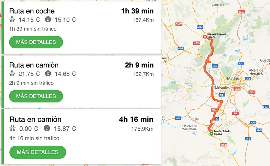 Diferentes tiempos según transporte